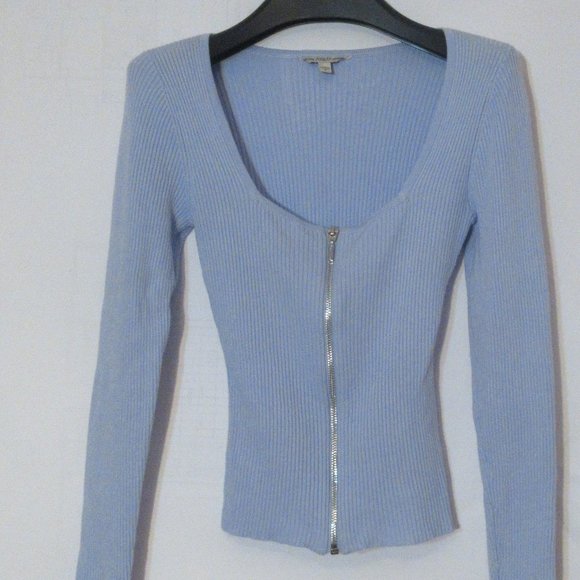 Guess Knitweare   Zip Up Fitted Cardigan Long Sleeve Blue Woman Small - Picture 8 of 8
